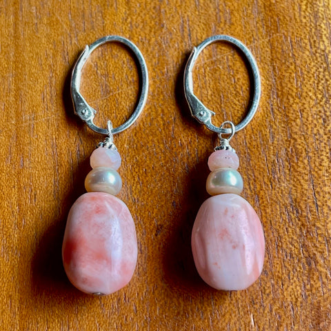 Pin Opal, pearl dangle earrings by Rachel Moody