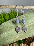 Lapis sterling silver earrings with spiral pendants and sterling silver ear wires. Measures 1 1/4"  in length.