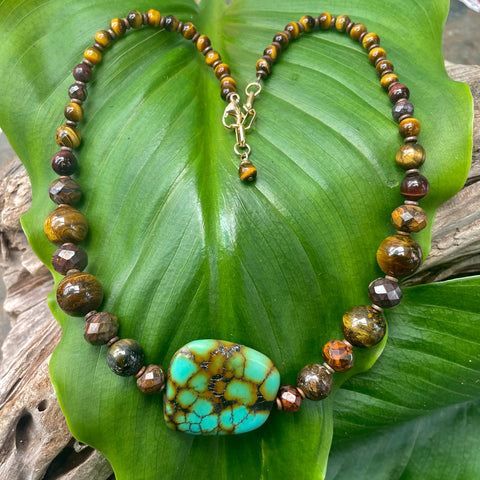 Tibetan Turquoise, Australian Opal, Tigers Eye Necklace