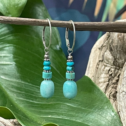 Amazonite, Turquoise, Oval Sterling Hoops
