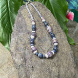 Blue Sodalite, Lavender Charoite, Agate, Puka Shell Necklace