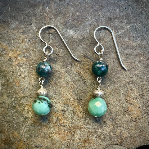 Blue Tourmaline, Amazonite Earrings