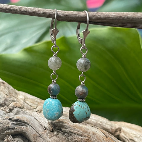 Turquoise, Labradorite, Apatite Earrings