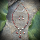 Crimson Red / White Jasper & Mother of Pearls Earrings and Matching Necklace