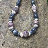 Blue Sodalite, Lavender Charoite, Agate, Puka Shell Necklace