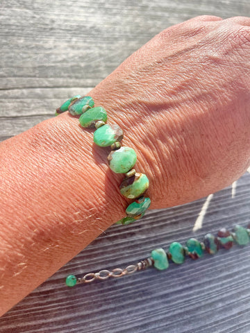 Faceted Chrysoprase bracelet with turquoise spacers by Rachel Moody
