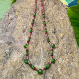 Green Tsavorite Drops, Spinel, Pink Tourmaline Necklace