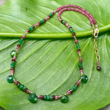 Green Tsavorite Drops, Spinel, Pink Tourmaline Necklace