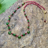 Green Tsavorite Drops, Spinel, Pink Tourmaline Necklace