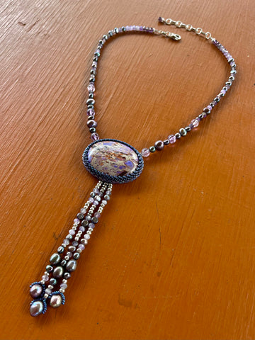 Peyote Stitched Necklace with Jasper & Amethyst by Rachel Moody