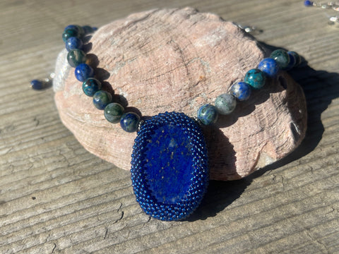 Midnight Blue Lapis Peyote Stitched Beaded Necklace by Rachel Moody