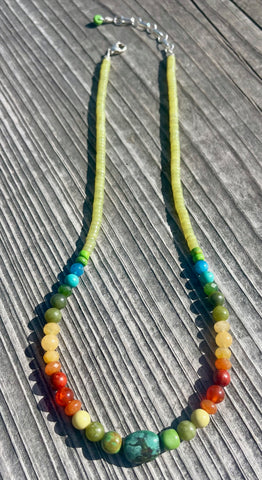 Rainbow Gemstone Necklace with Lemon Chrysoprase by Rachel Moody