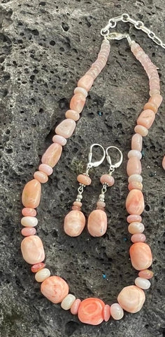 Pink Opal & Tourmaline Earrings and Necklace