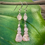 Rose Quartz & Pink Opal Earrings with Green Leaf Background