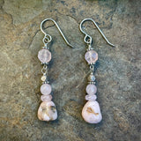 Rose Quartz & Pink Opal Earrings on Slate Stone Background
