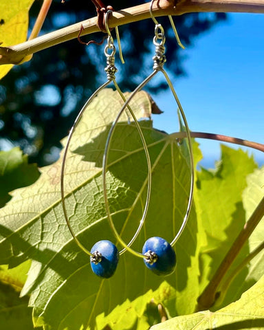 Sterling Silver Hoops with Lapis Beads