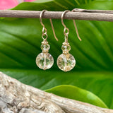 Yellow Topaz Faceted  Drop Earrings hanging on branch with green leaf background