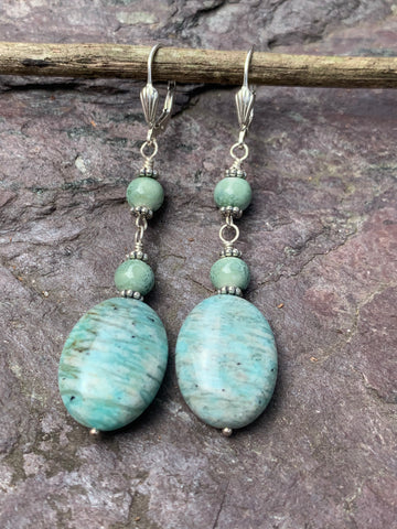 Amazonite Eangle Earrings on Slate Stone Background