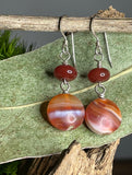 Carnelian Multi-Colored Stipe Earrings hanging on branch with green leaf background 3