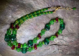 Fuchsia & green glass bead necklace, 14 ktgf
