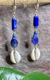 Lapis & Cowrie Shell Dangle Earrings