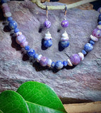 Purple Charoite - Sodalite - Puka Shell Earrings