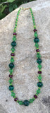 Fuchsia & green glass bead necklace, 14 ktgf